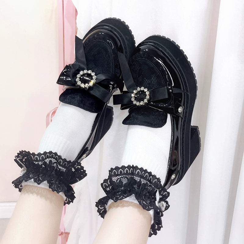 Jirai Kei Shoes Bow Tie Rhinestone Platforms High-heel Shoes (34 35 36 37 38 39 40) 38516:590828