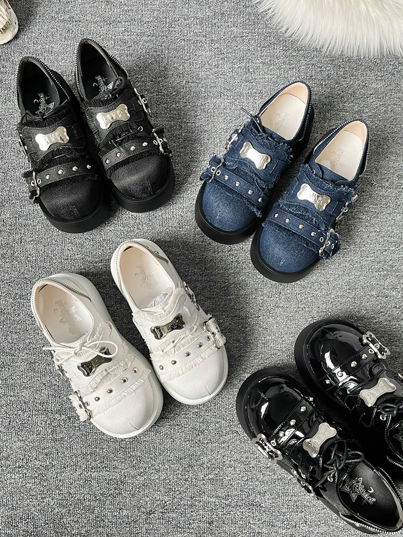 Y2K Punk Shoes Platform Shoes Slip-on Cowhide Shoes 29722:368446