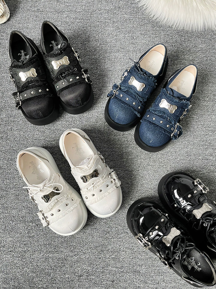 Y2K Punk Shoes Platform Shoes Slip-on Cowhide Shoes 29722:368446