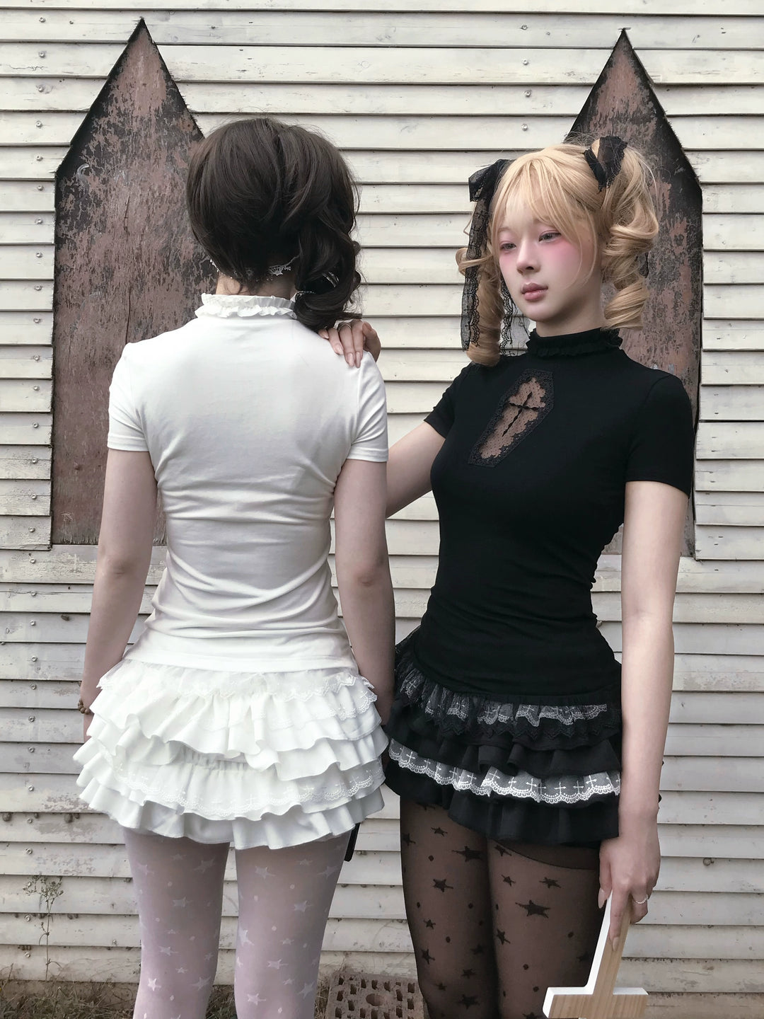 Gothic Cross-Detailed T-shirt & Tiered Ruffle Bloomers 43079:764556