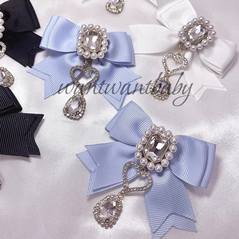 Ribbon Jirai Kei Hair Clips with Rhinestone And Pearl Detail 42436:740175