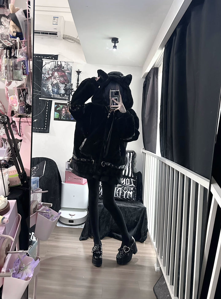 Subculture Oversized Plush Coat, Cat Ear Hood 43938:791940
