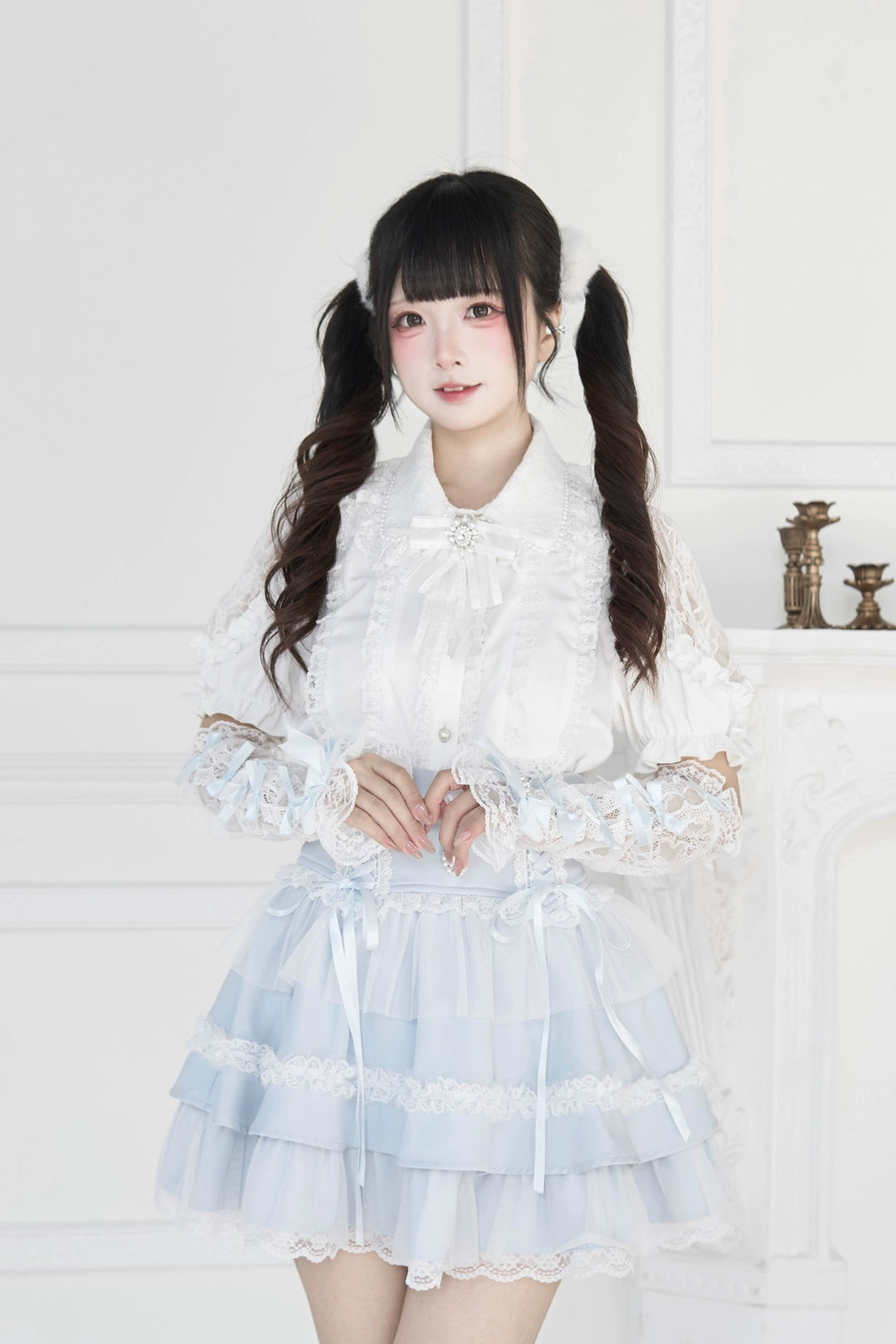 Jirai Kei Lace Arm Sleeves, Ribbon Bows, Rhinestones, Pearl Accents 43316:773888