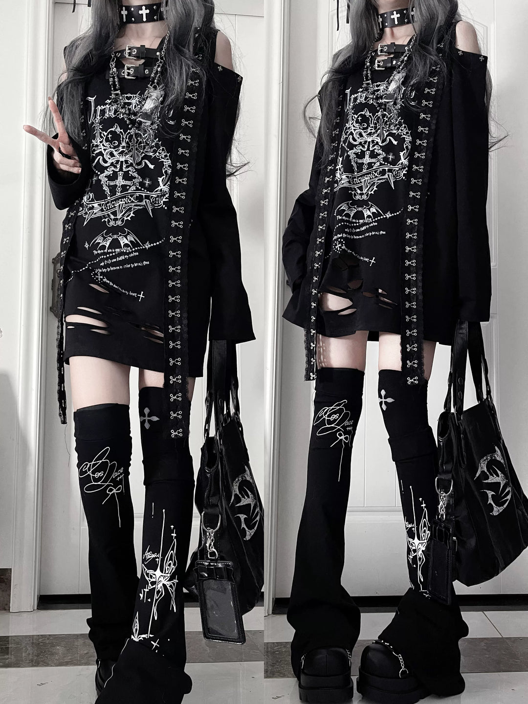 Subculture Long-Sleeved T-shirt, Belted Neck 44563:816453