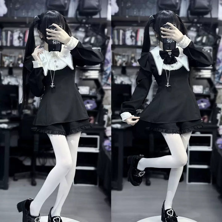 Jirai Kei Dress Puritan Collar Angel Wing Long-sleeved Dress 39868:643212