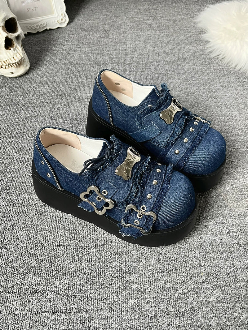 Y2K Punk Shoes Platform Shoes Slip-on Cowhide Shoes 29722:368438