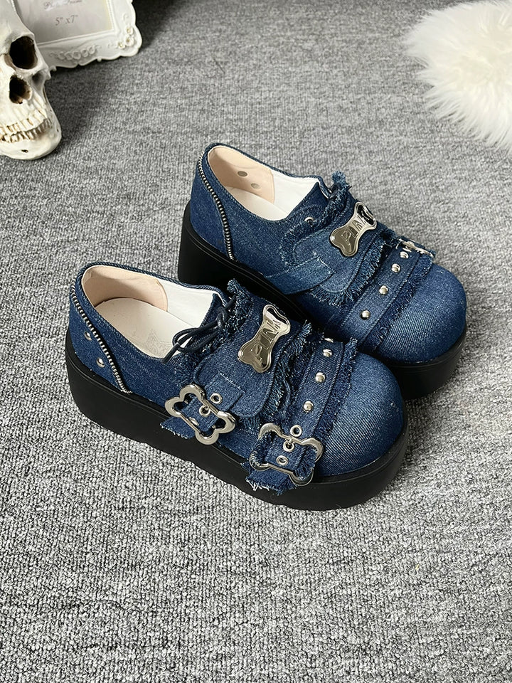 Y2K Punk Shoes Platform Shoes Slip-on Cowhide Shoes 29722:368438