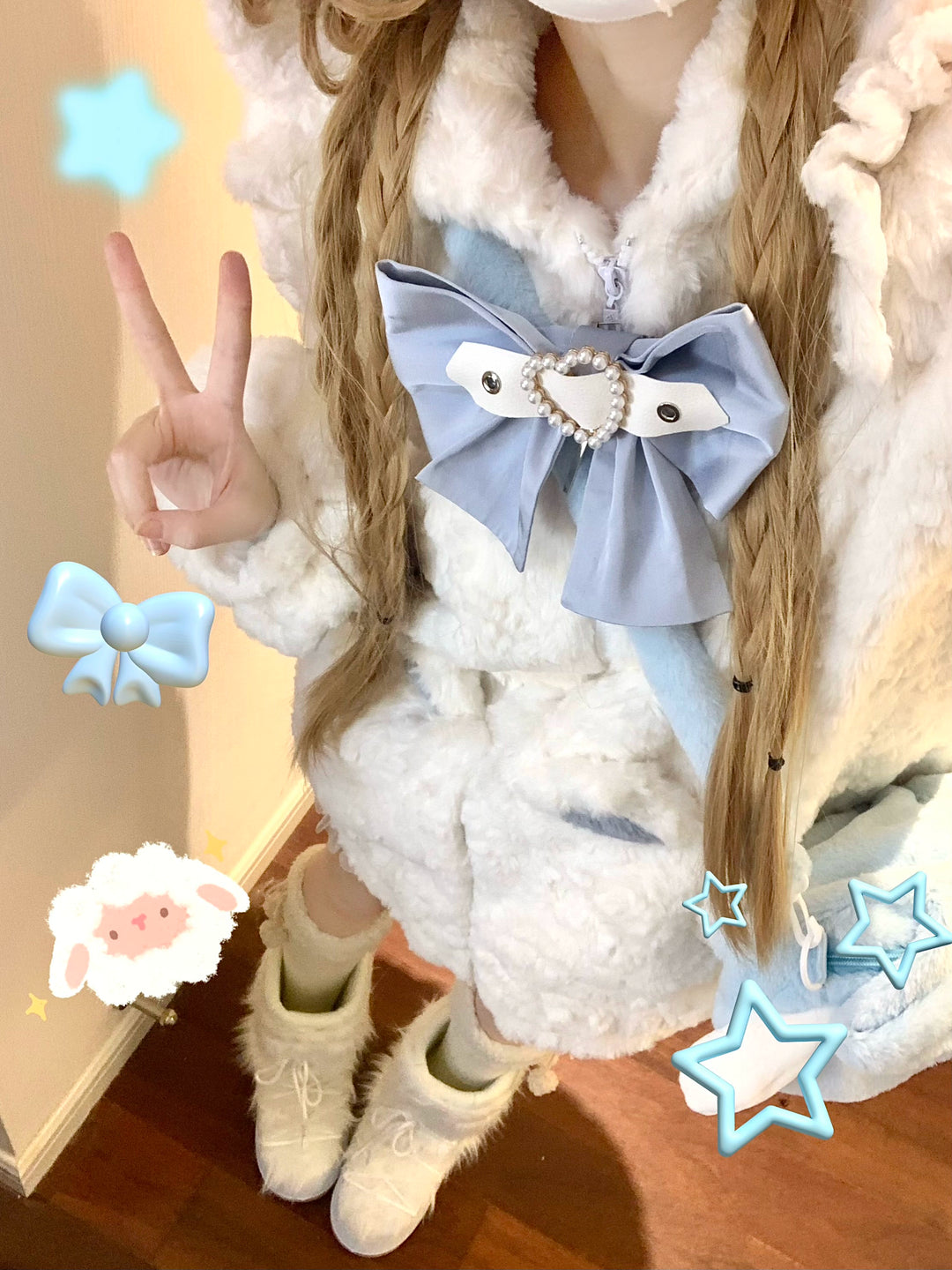 Jirai Kei Coat Cat Ear Hood Jacket Fleece Coat 39958:646700