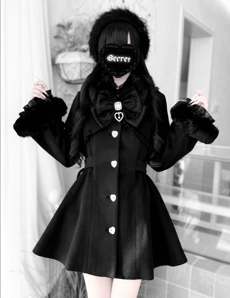 Fluffy Trim Ryousangata Winter Coat, Rhinestone Accents 44200:800817