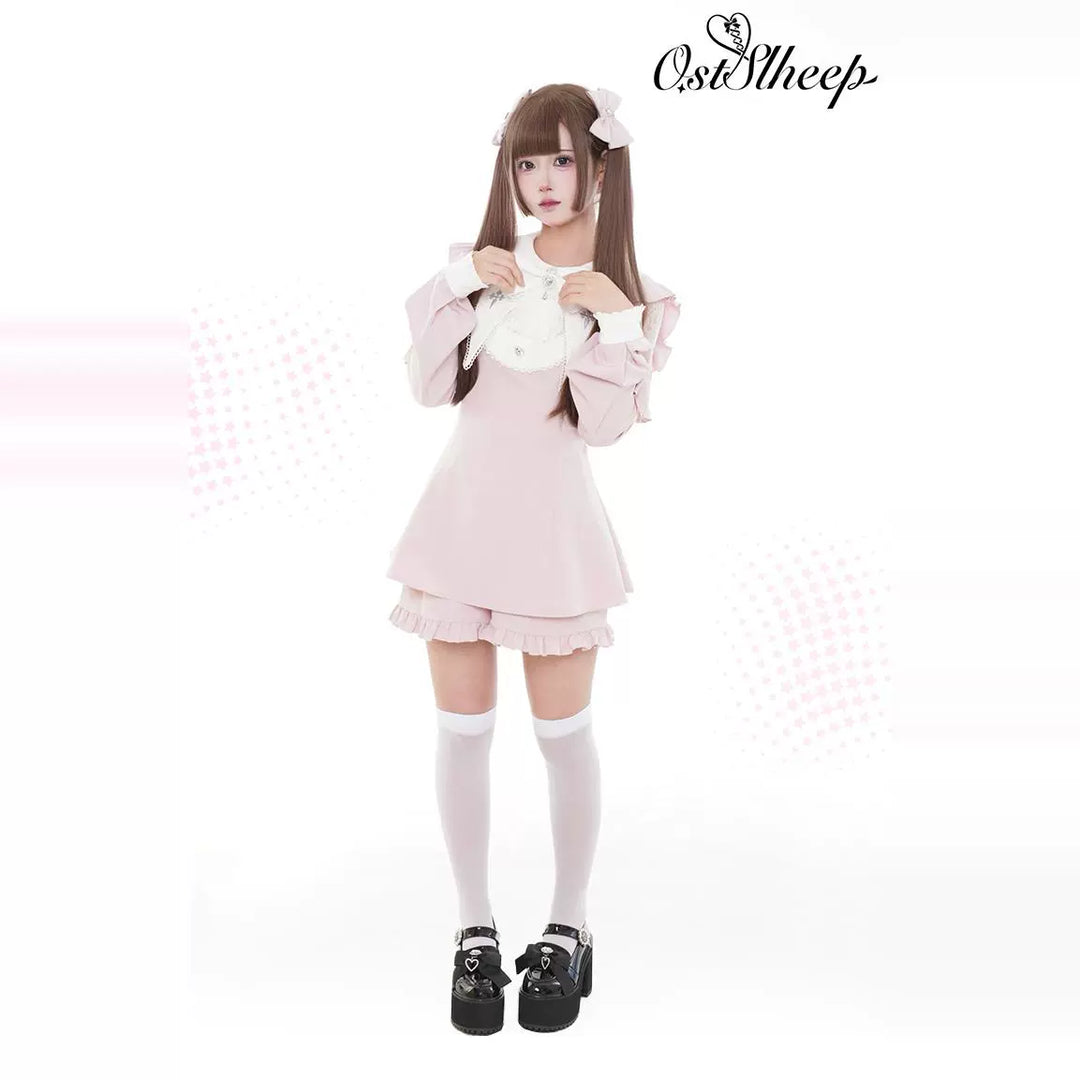 Jirai Kei Dress Puritan Collar Angel Wing Long-sleeved Dress 39868:643206