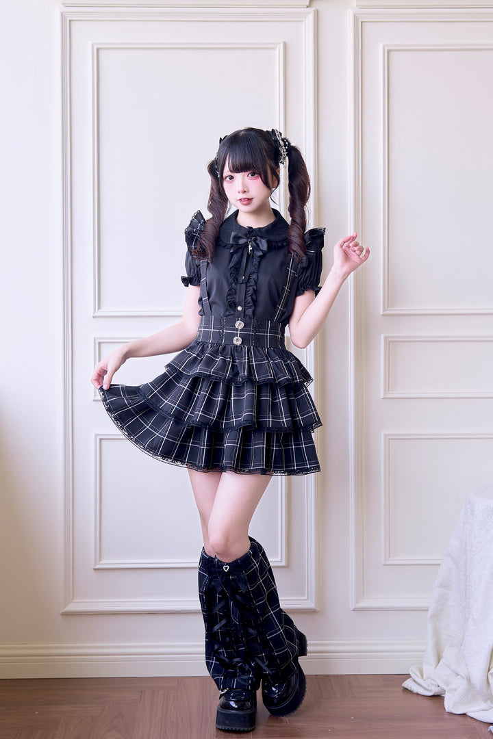 Plaid Jirai Kei Suspender Skirt with Removable Straps 42625:750988