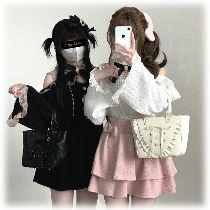 Jirai Kei Off-Shoulder Sweater, Lace Neck 44471:811012