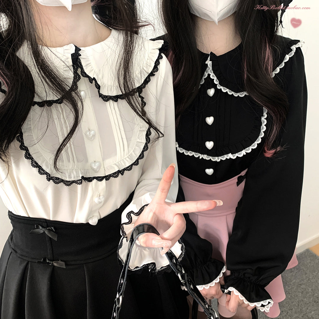 Jirai Kei Shirt Trimmed Peter Pan Collar Long-sleeved Bunny Ear Blouse 42707:749903