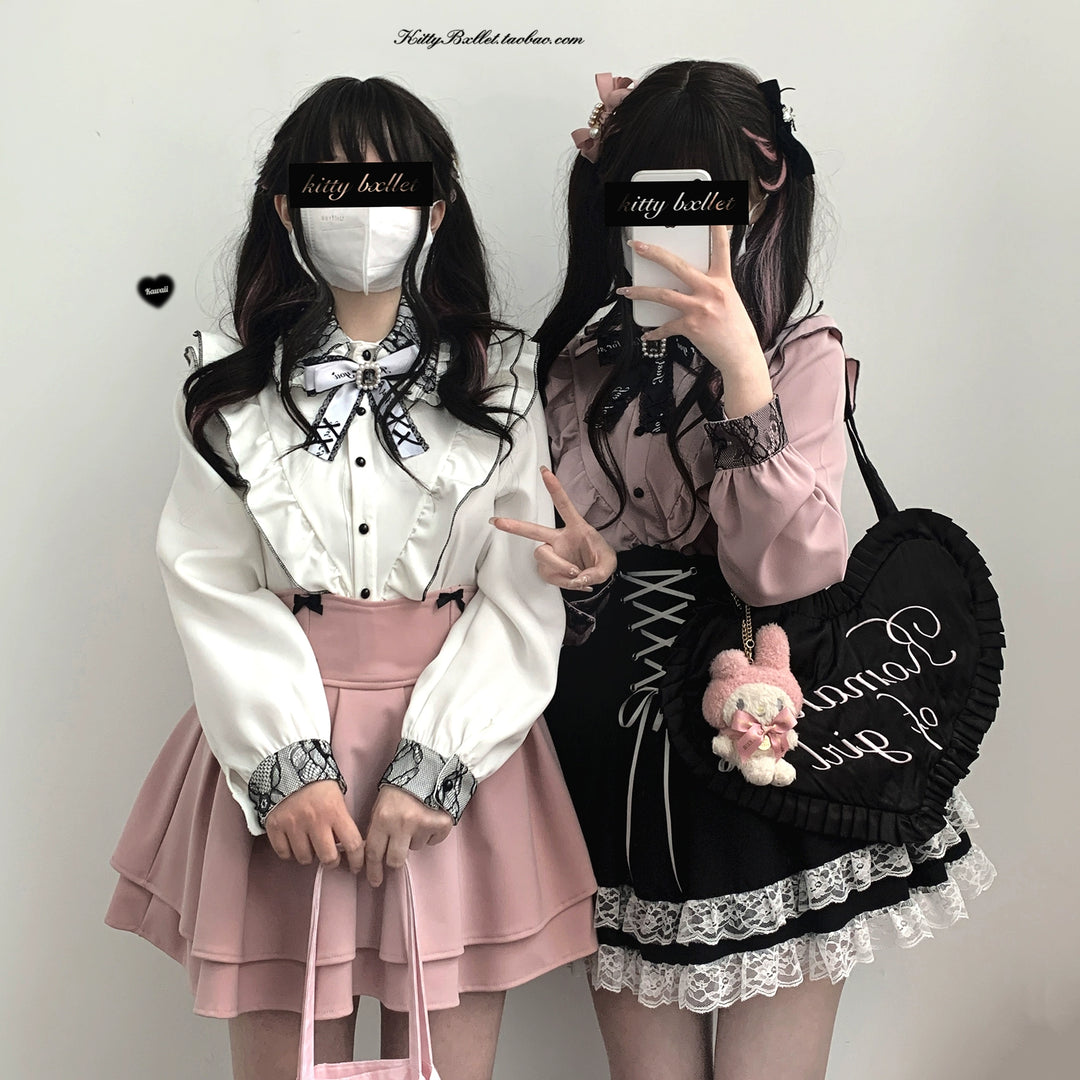 Jirai Kei Skirt Double Layer Puff Skirt with Bow 36770:534680
