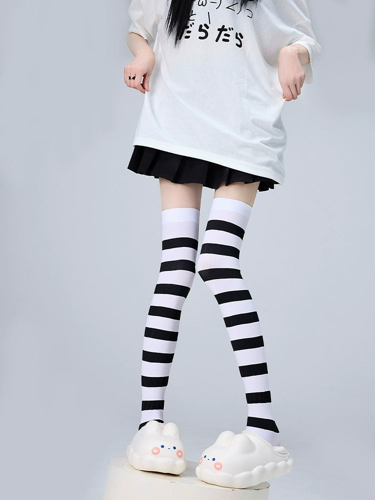 Tenshi Kaiwai Thigh-high Socks Velvet Striped Women Socks 35352:489528