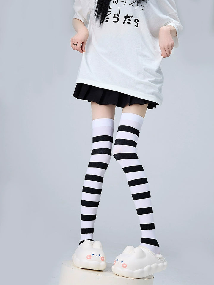 Tenshi Kaiwai Thigh-high Socks Velvet Striped Women Socks 35352:489528