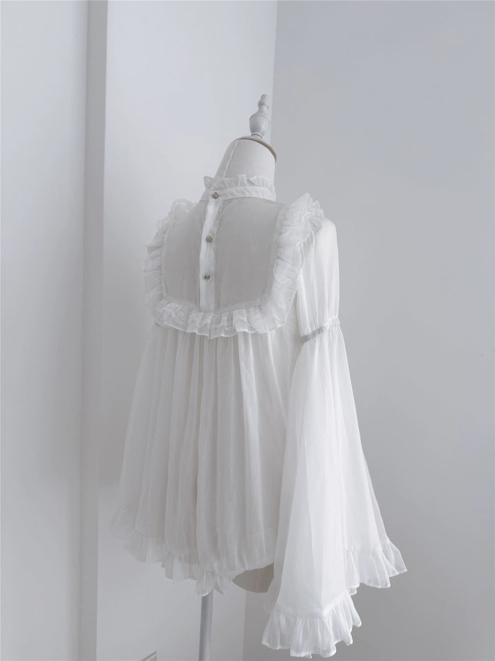 Black/White Jirai Kei Jumper Dress & Hime-Sleeved Sheer Blouse 43326:773578