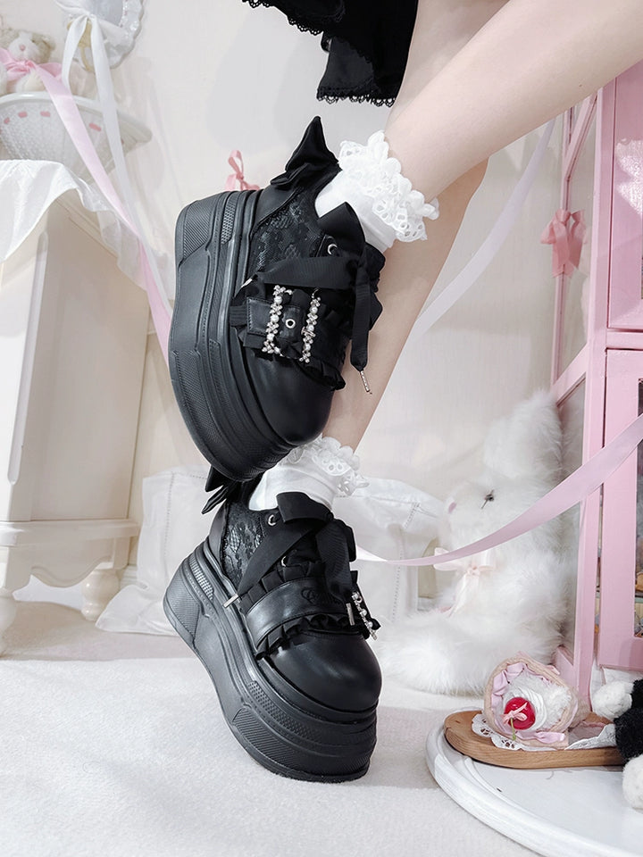 Ryousangata High Platform Shoes, Satin Bow 43688:783048