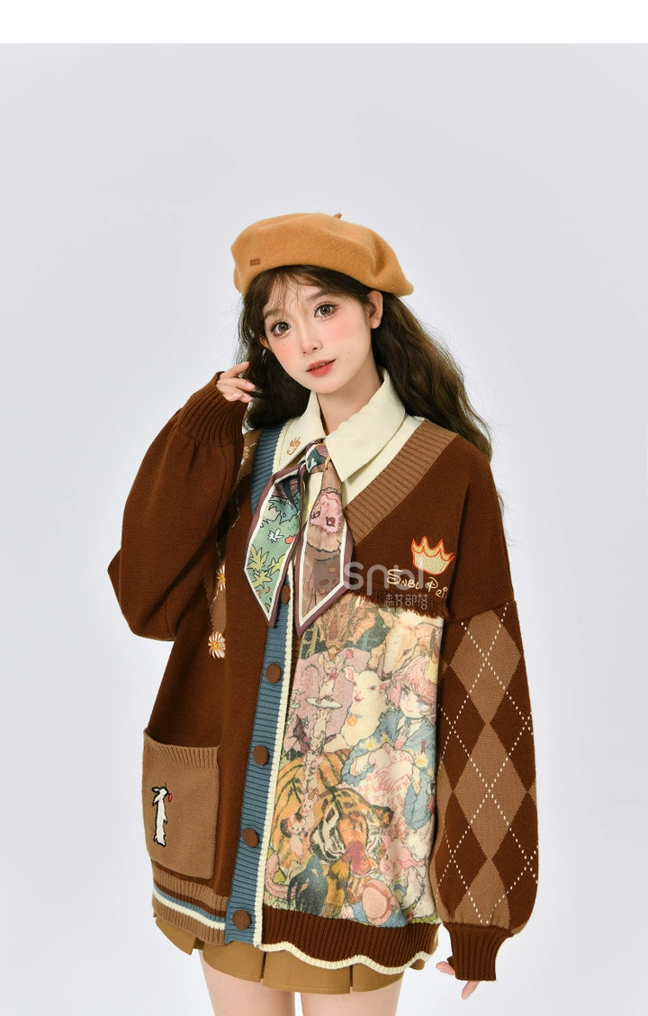 Mori Kei Vintage Style Melrad Knit Sweater Shirt Skirt Set 22716:335764