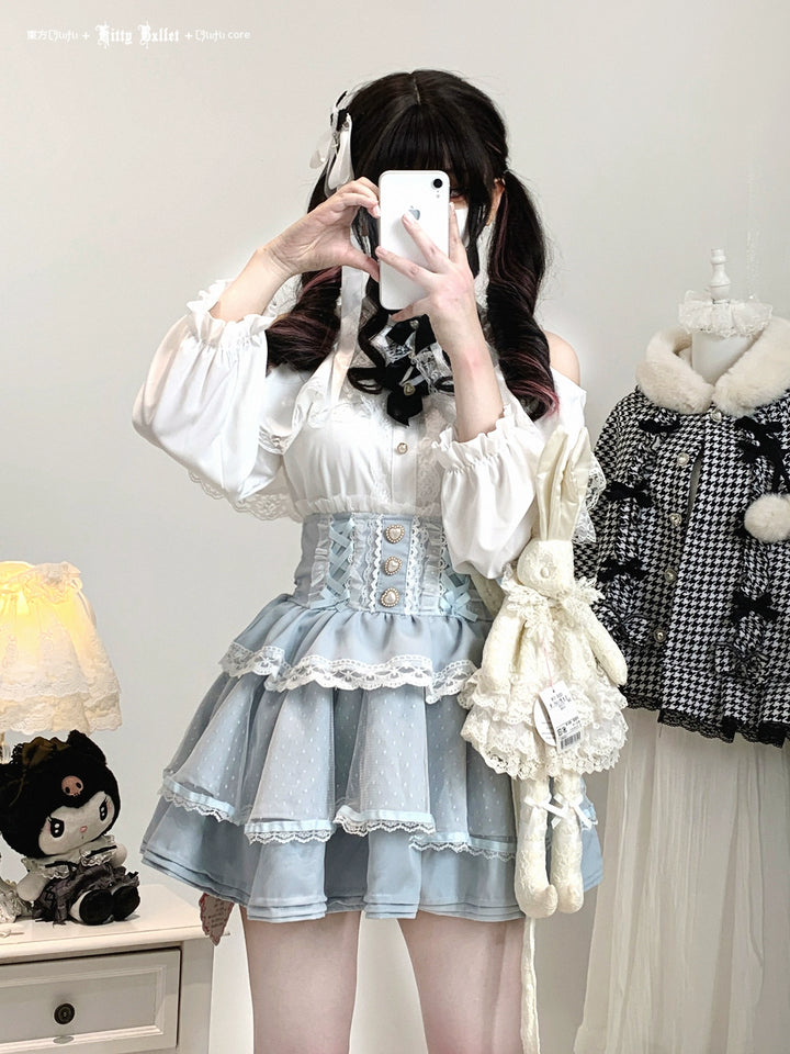 Ryousangata High-waist Skirt, Tiered Hem 44003:792863