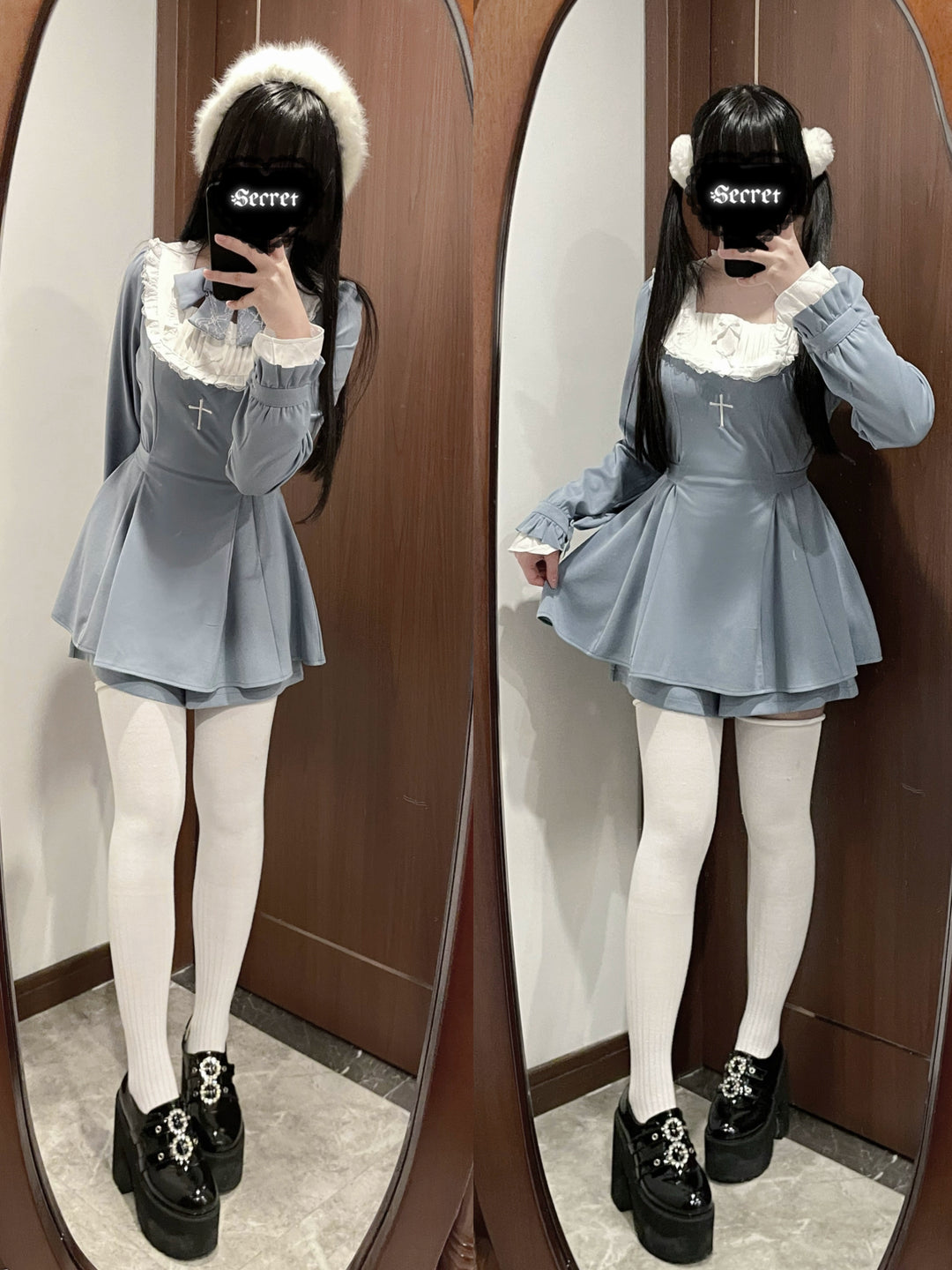 Jirai Kei Set Up Lace Embroidered Waist-cinching Dress 33722:474148