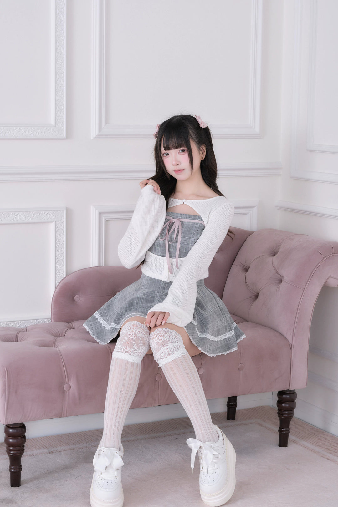 Ryousangata Plaid Dress, Knit Bolero & Elastic Shorts 44815:822703