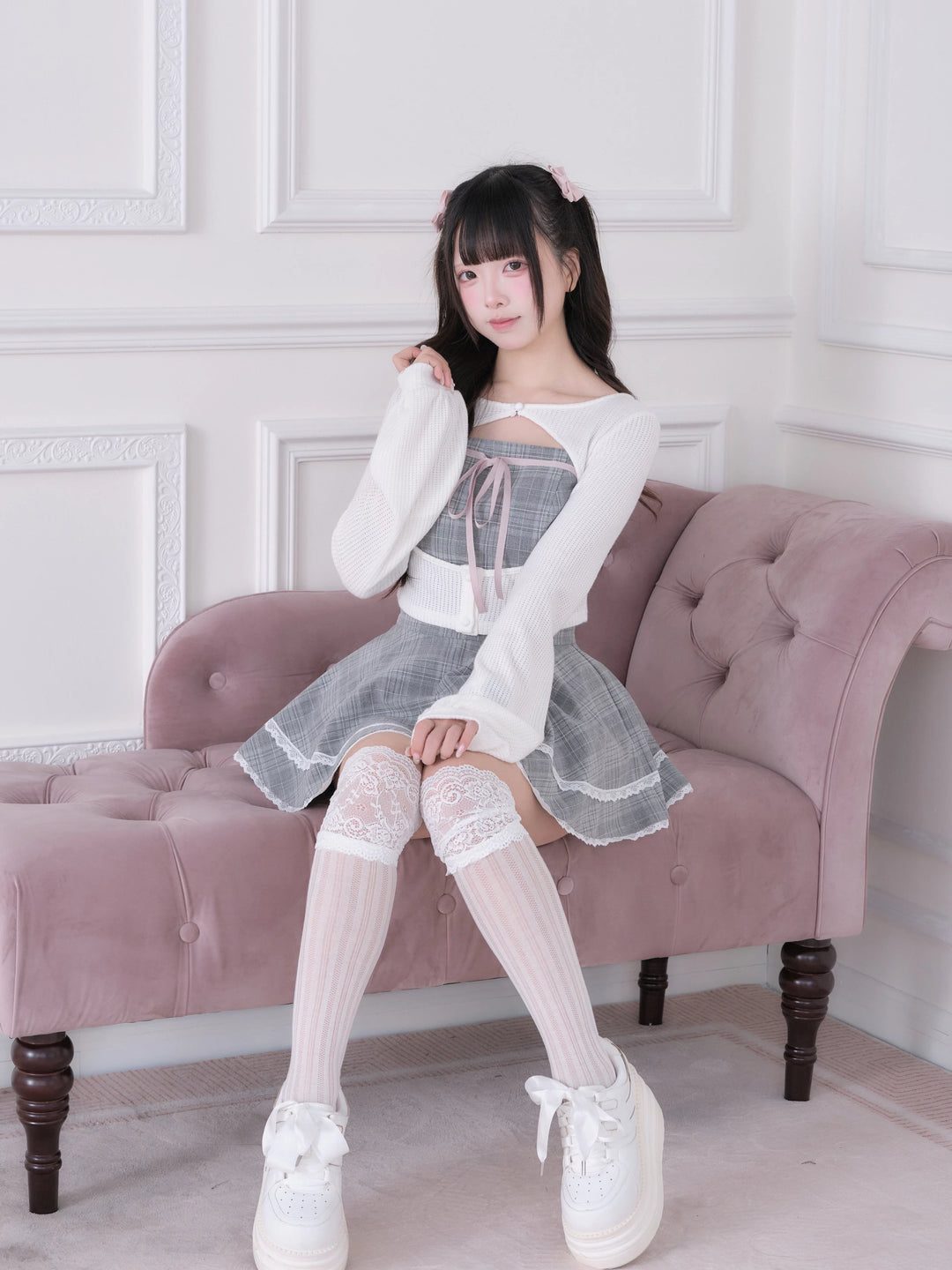 Ryousangata Plaid Dress, Knit Bolero & Elastic Shorts 44815:822694