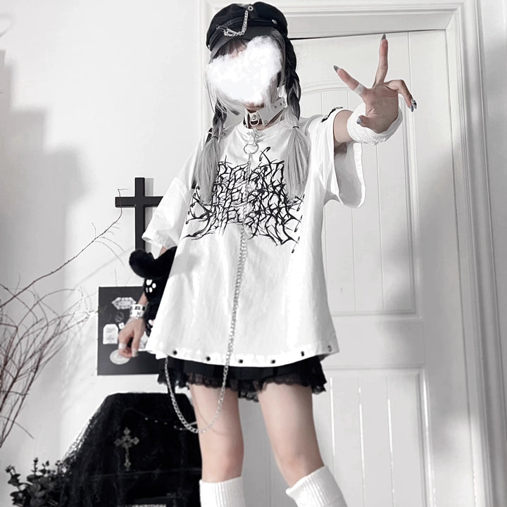 Subculture Cotton T-Shirt, Detachable Chain 43875:789211