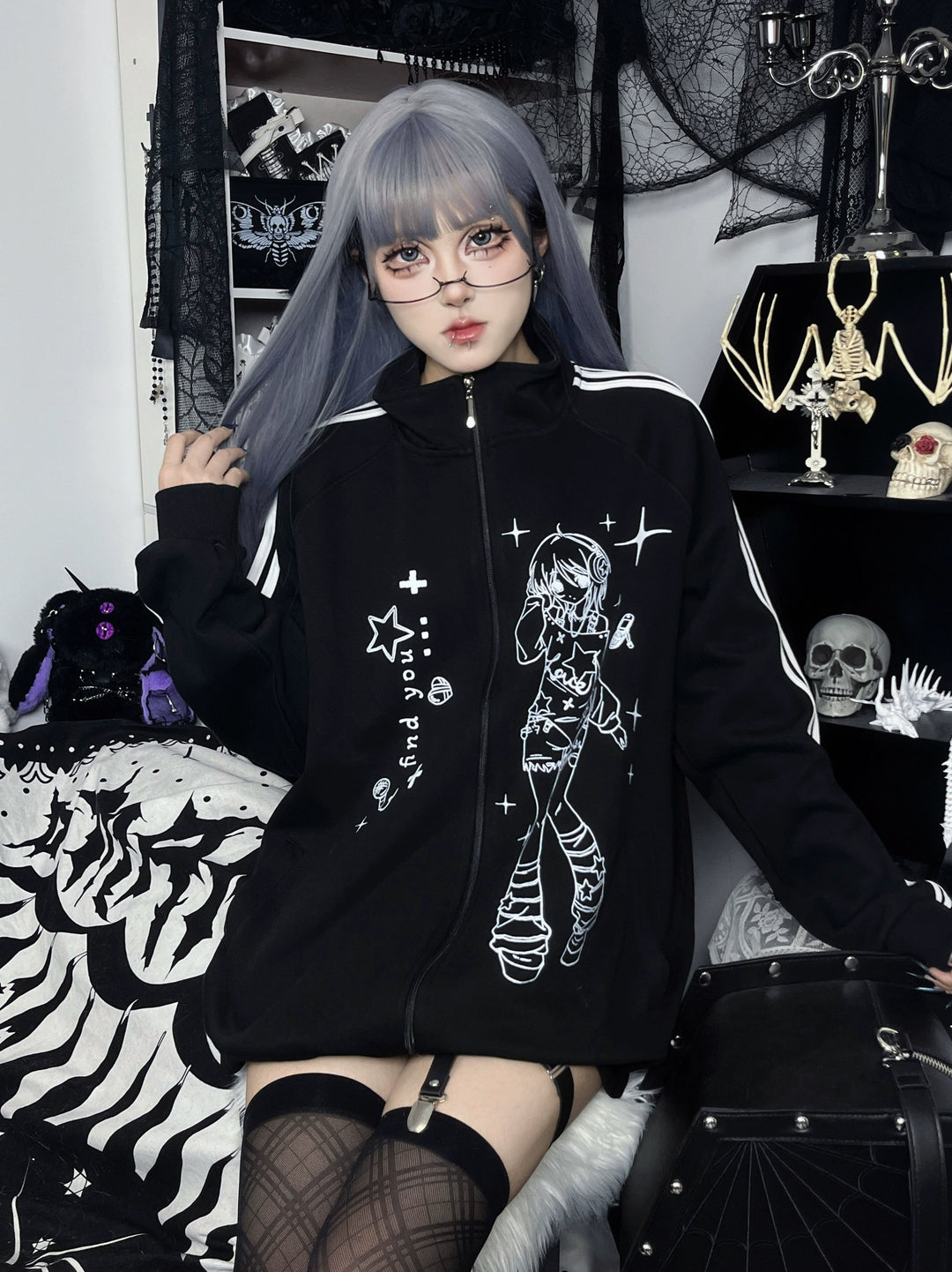 Yami Kawaii Jacket Black Coat Stand Collar Jacket 39138:613728