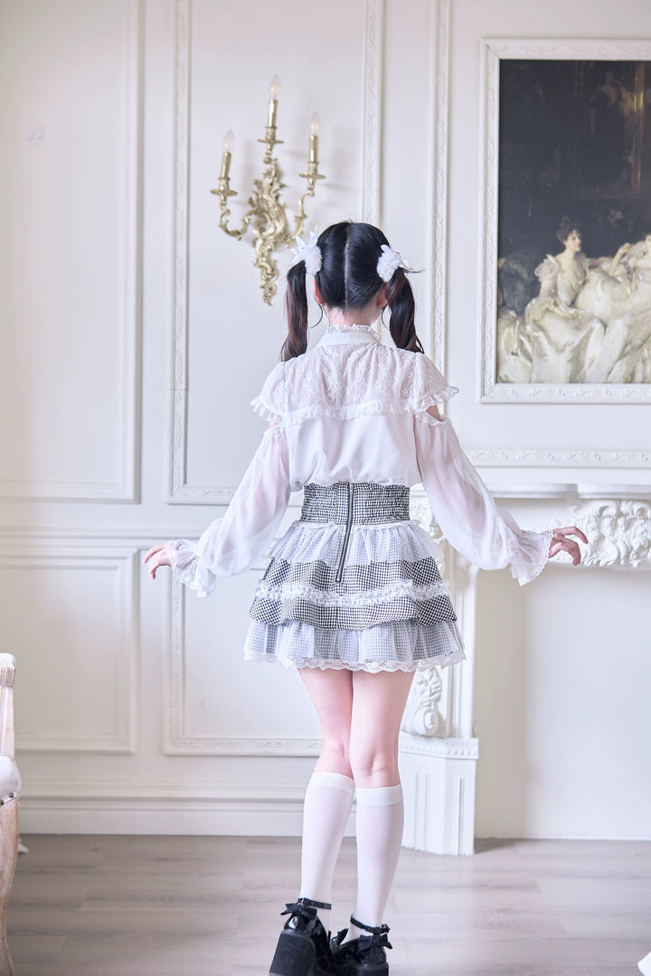 Jirai Kei Ruffle Tiered Skirt with Lace and Bows Multicolor 42894:758575