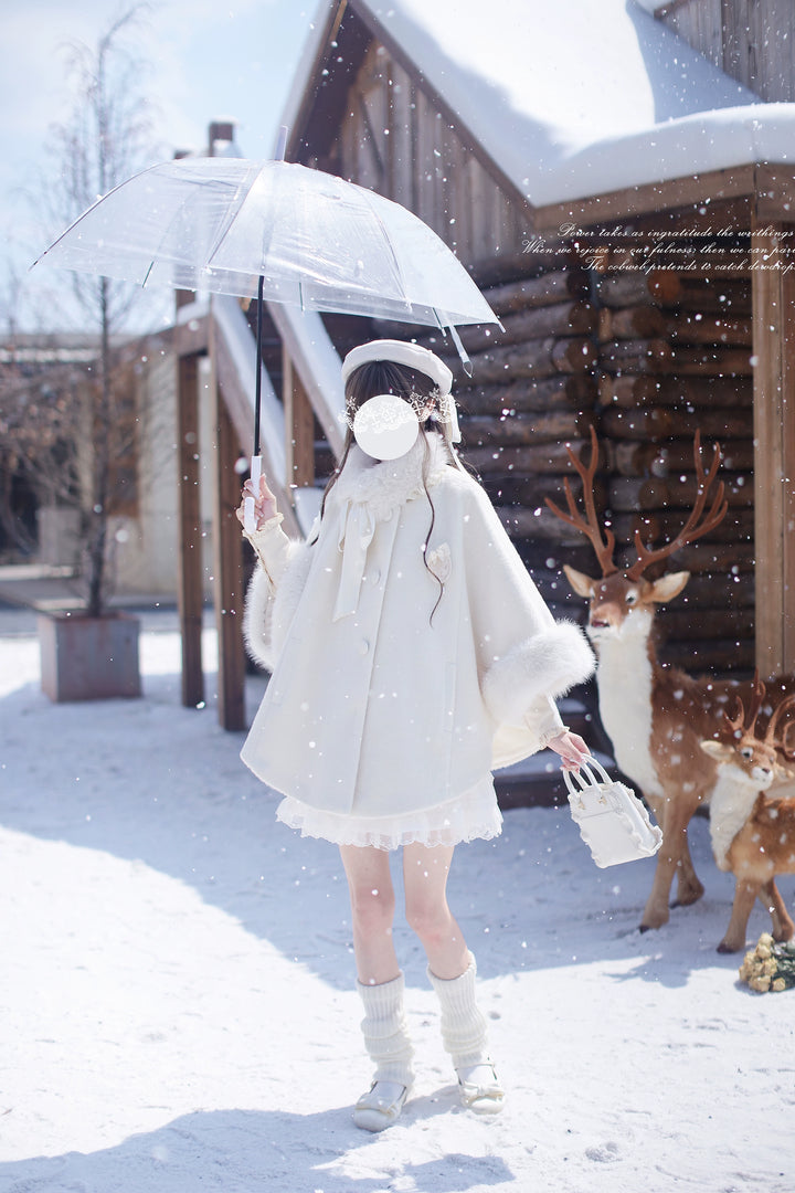 Seiso Kei Woolen Blend White Cloak, Beige Blouse 44036:793377