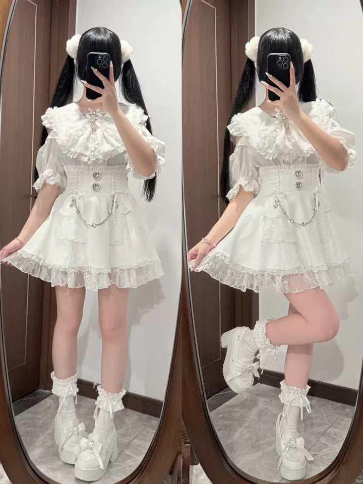 Jirai Kei Bunny Ear Blouse, Ruffles and Lace 43937:791894