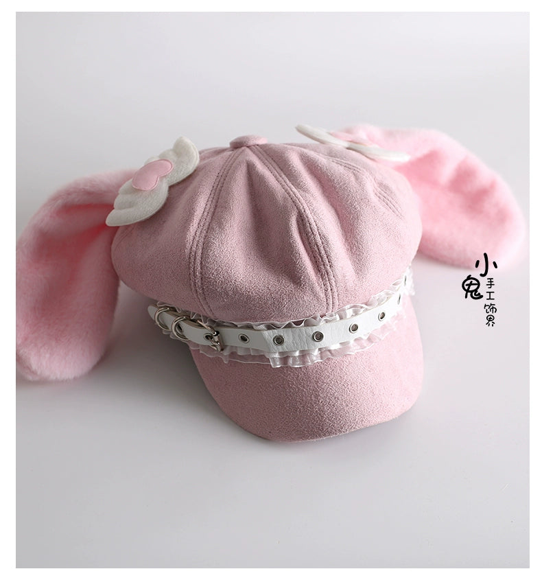Kawaii Pink Beret Hat, Removable Bunny Ears 43826:786464