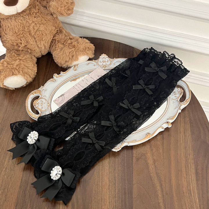 Jirai Kei Lace Arm Sleeves, Ribbon Bows, Rhinestones, Pearl Accents 43316:773881