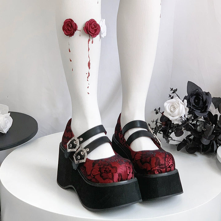 Black Red Platform Shoes Mary Jane Shoes (34 35 36 37 38 39 40) 29728:367884