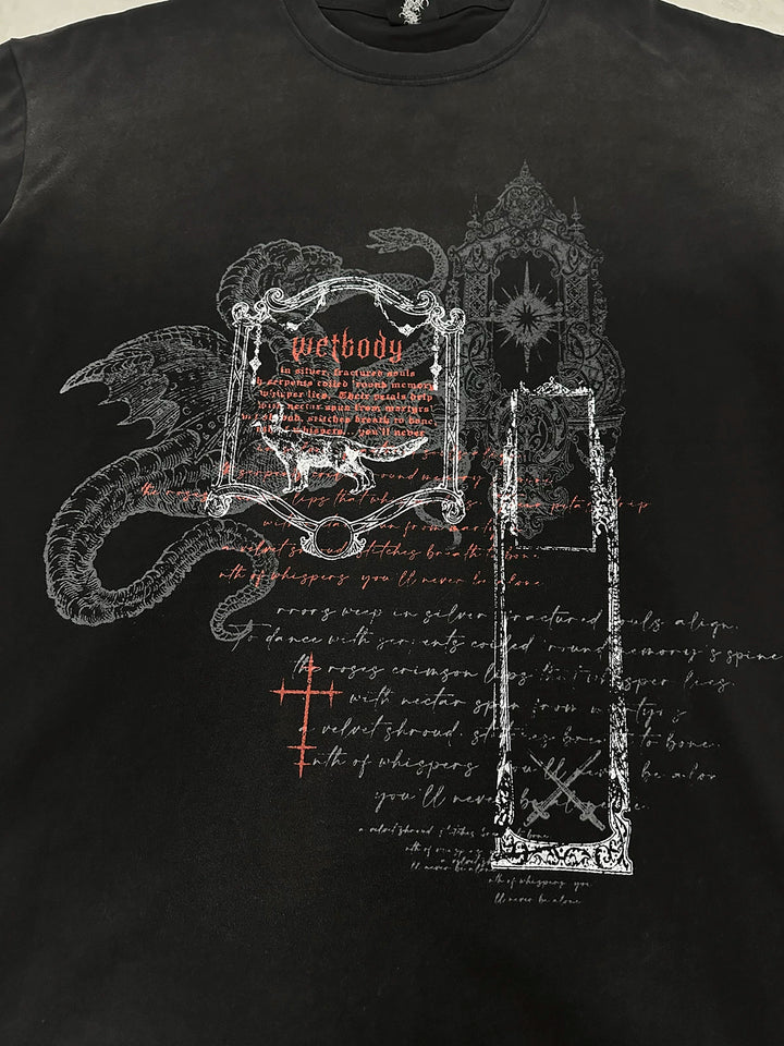 Cotton Subculture T-shirt, Snake & Mirror Frame Print 44778:830386