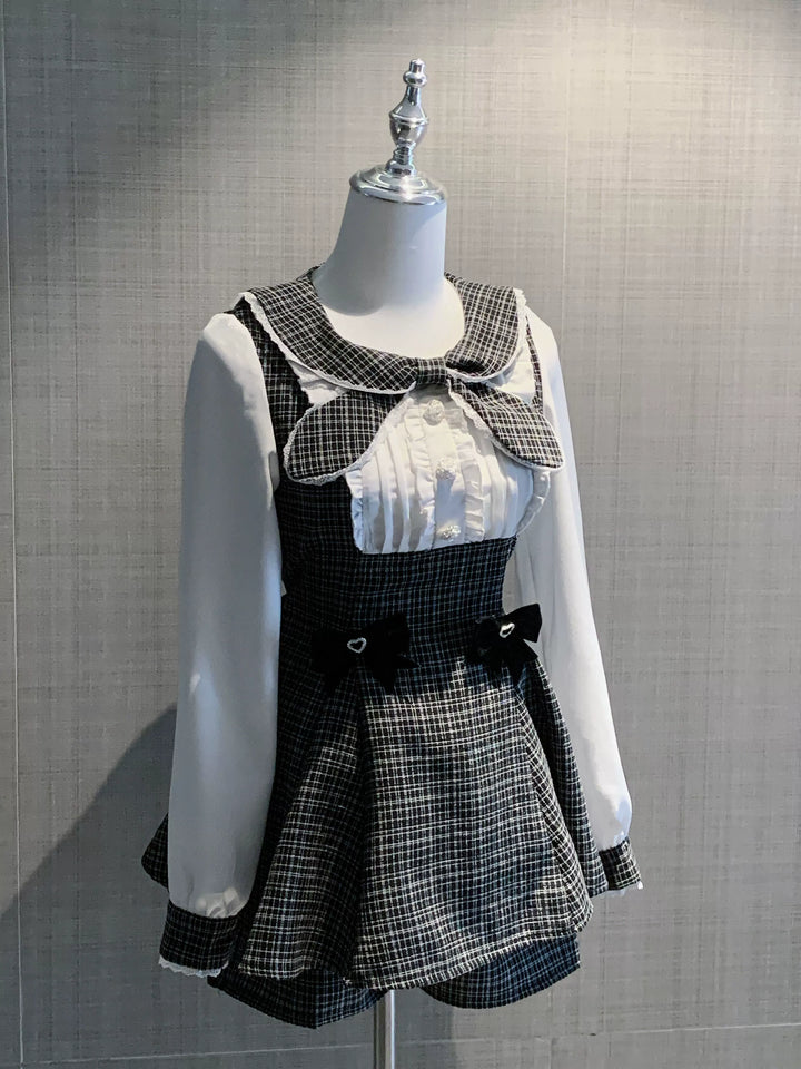 Jirai Kei Set Up Long Sleeve Bow Parisian Chic Dress Shorts (L M S XL XS) 41030:684762