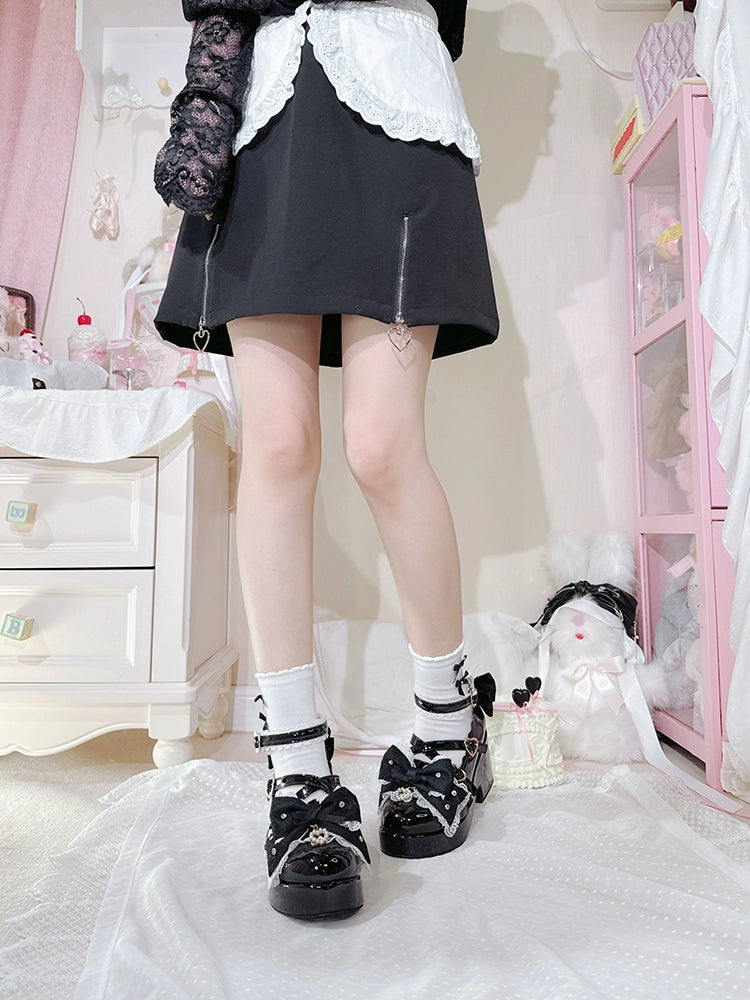 Jirai Kei Platform Shoes, Lace Bow Details, Chunky Heel 43445:778169