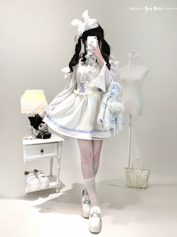 Lace Open-Shoulder Jirai Kei Blouse, Long Sleeves 44004:793104