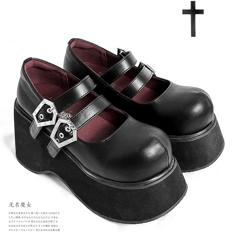 Black Red Platform Shoes Mary Jane Shoes 29728:367864