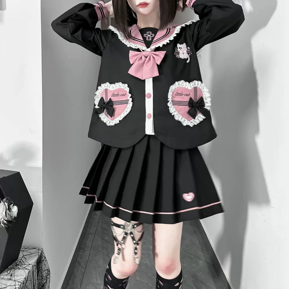 Kawaii JK Uniform Suit Sailor Collar Blouse & Pleated Skirt (L M S XL XS) 43024:762269