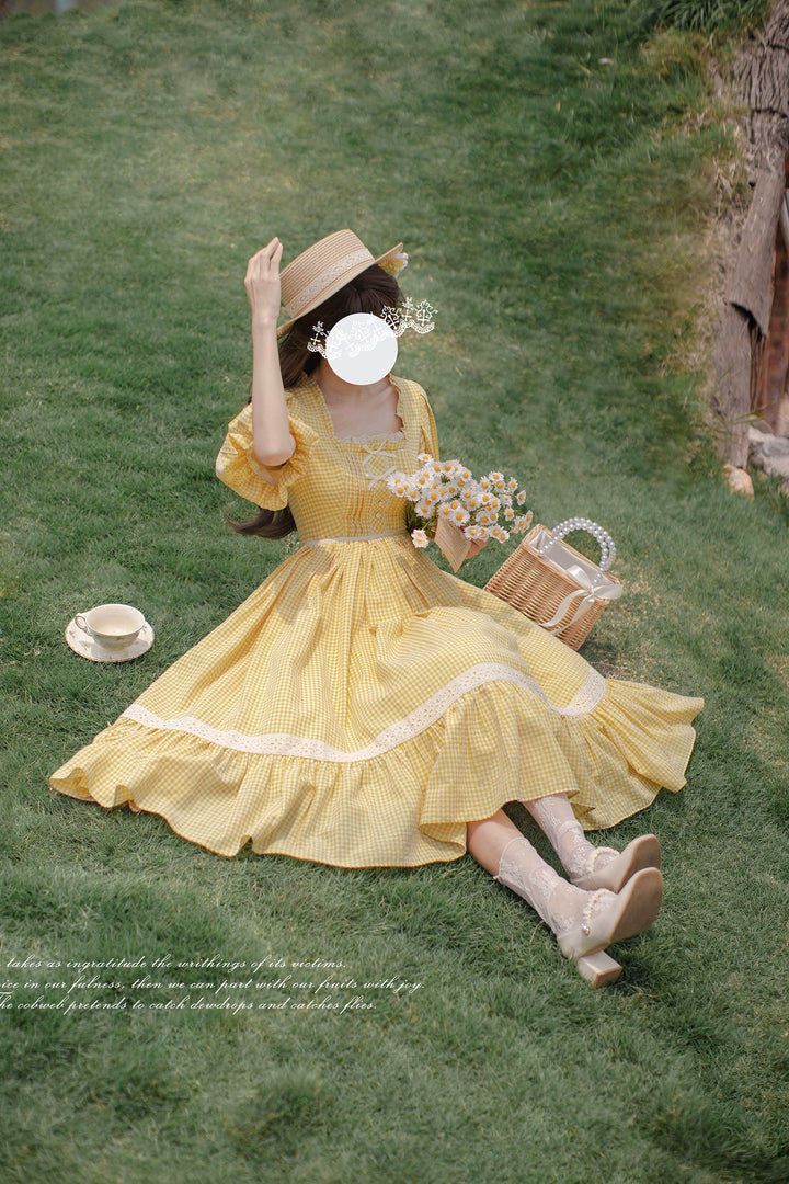 Country Lolita Dress Set Short/Long-Sleeved OP and Cotton Over-Skirt 42815:754202