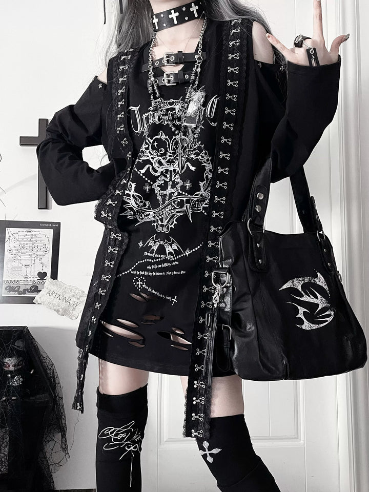 Subculture Long-Sleeved T-shirt, Belted Neck 44563:816467