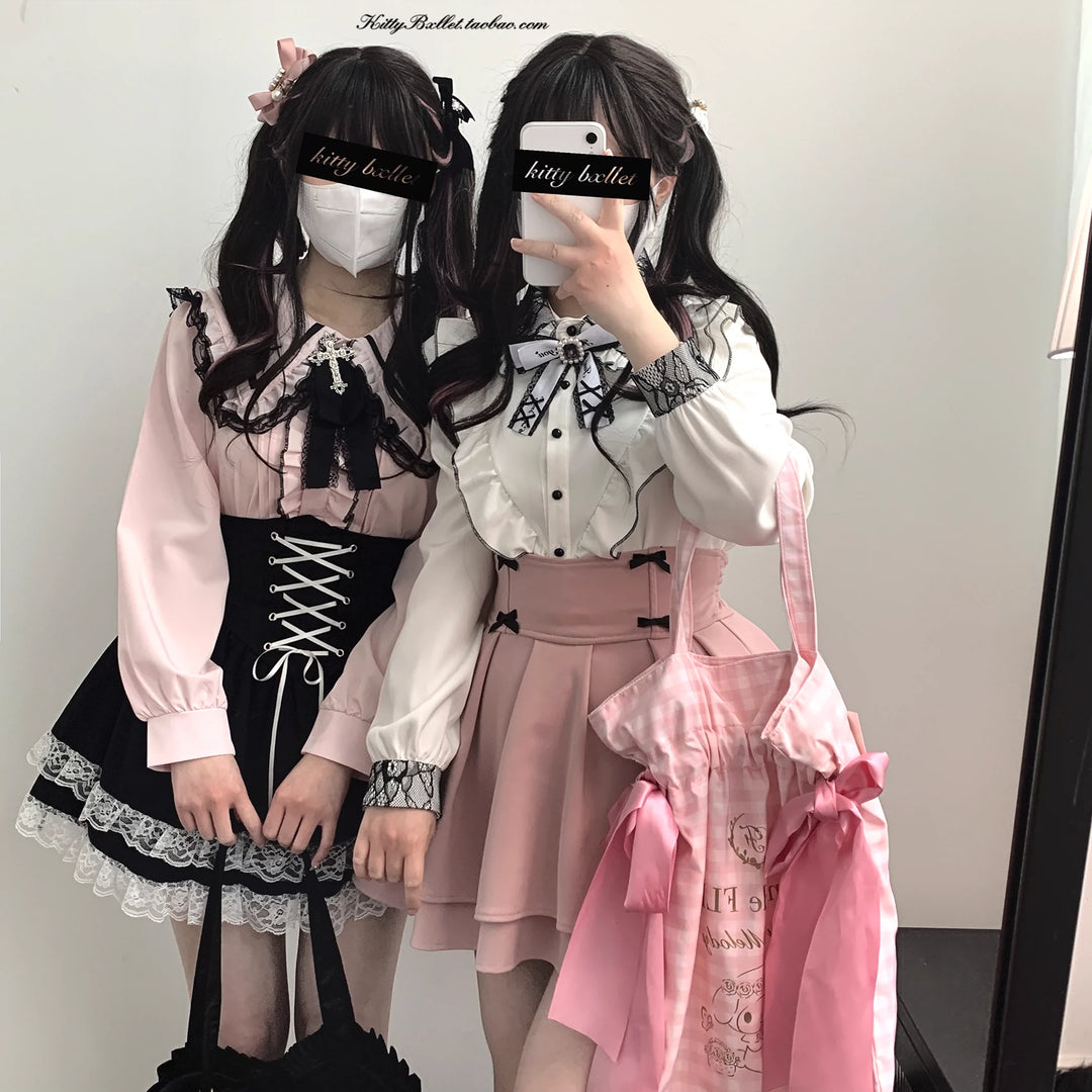 Jirai Kei Skirt High Waist Skirt Lace Up Skirt 36776:540158