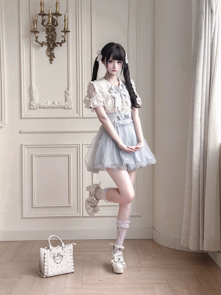 Ryousangata High-Waist Tulle Skirt, Bubble Hem 45195:840470