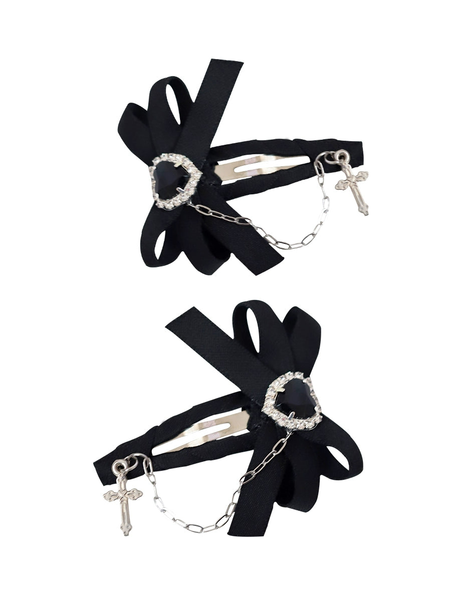 Jirai Kei Hair Clips Lolita Hairpin Accessories Bow Bangs (Black) 22518:332166