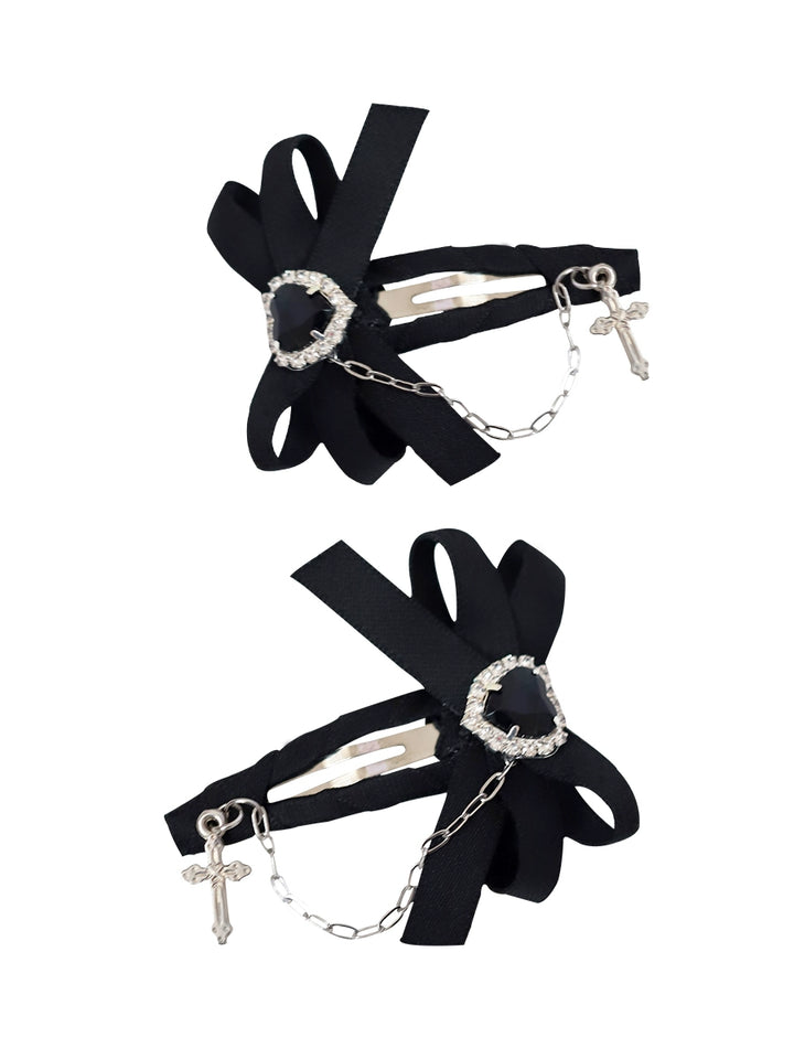 Jirai Kei Hair Clips Lolita Hairpin Accessories Bow Bangs (Black) 22518:332166