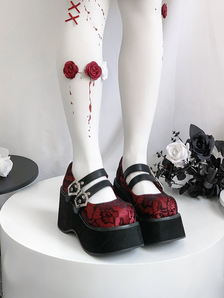 Black Red Platform Shoes Mary Jane Shoes 29728:367866