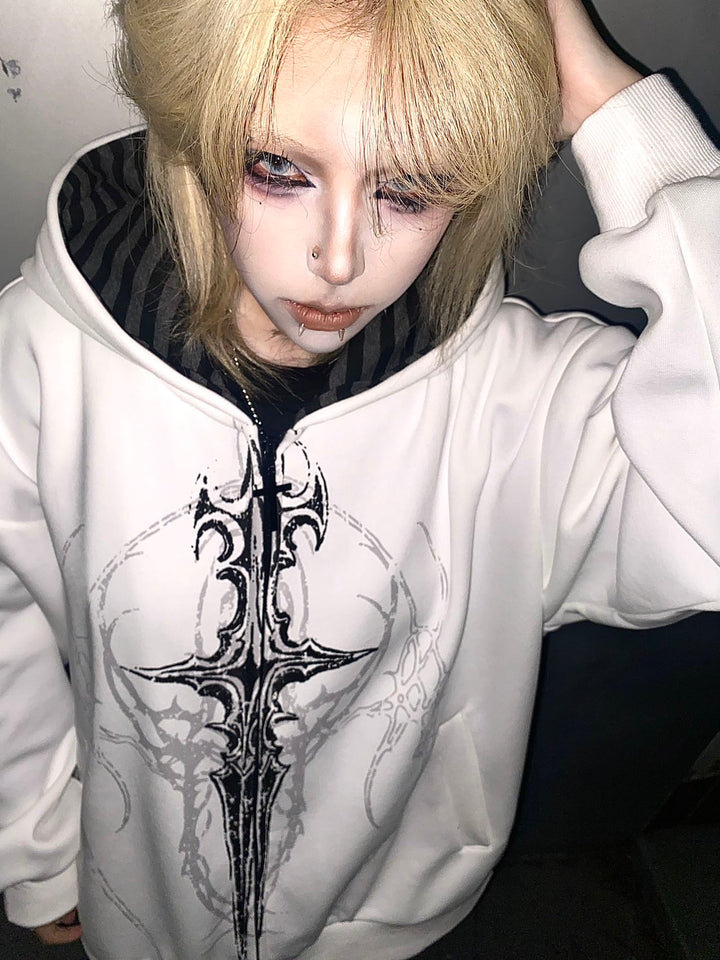 Cotton Jirai Kei Coat Gothic Punk Style with Oversized Design 42386:737933
