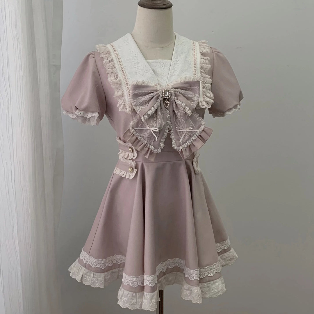 Pink High-waist Ryousangata Dress, Sailor Collar (L M S) 44781:829334